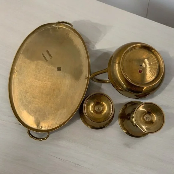Mid Century Brass Wine Serving Set, Tray, Pitcher And Goblets, Functional Decor - Picture 10 of 10